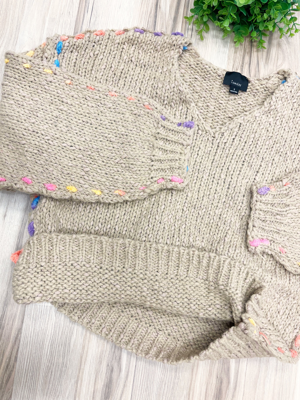 Color Trim Knit - Women’s Sweater Top - by LUMIERE - True to Size