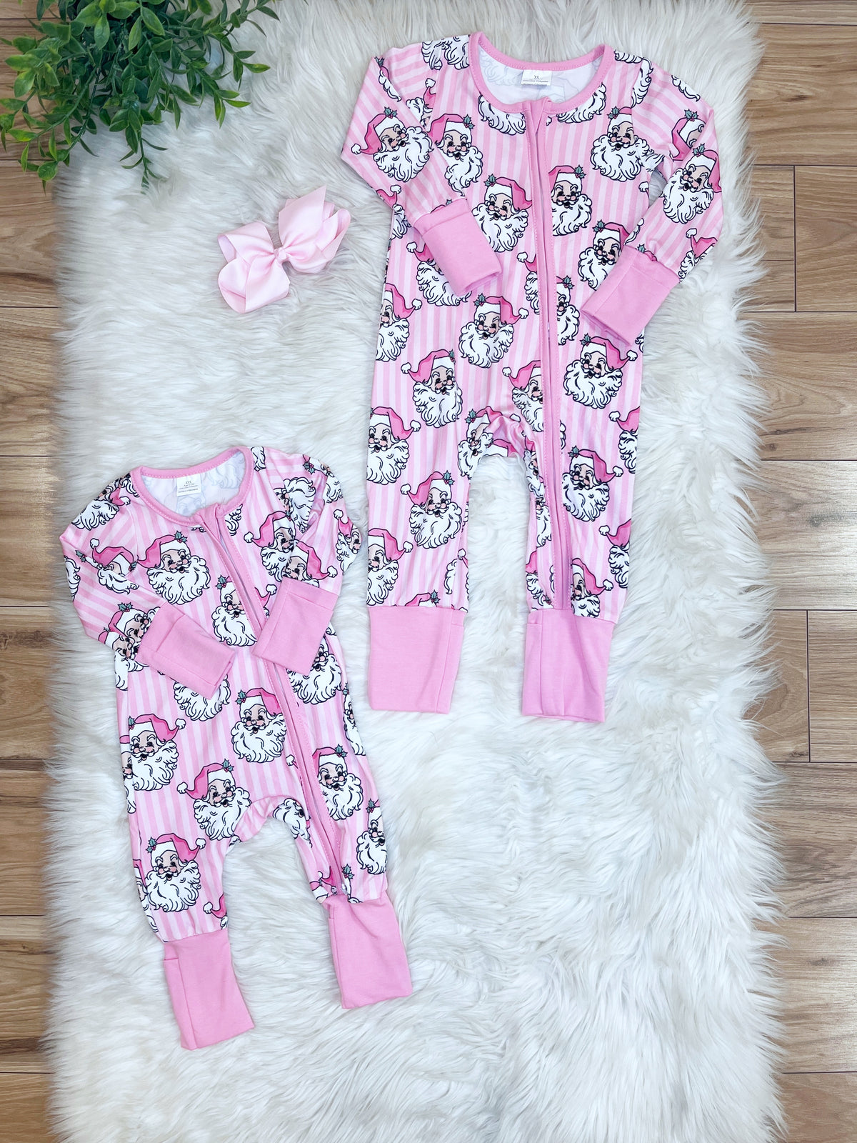 Pink Stripe Santa - Girls Sleeper - by Mini Mee - True to Size