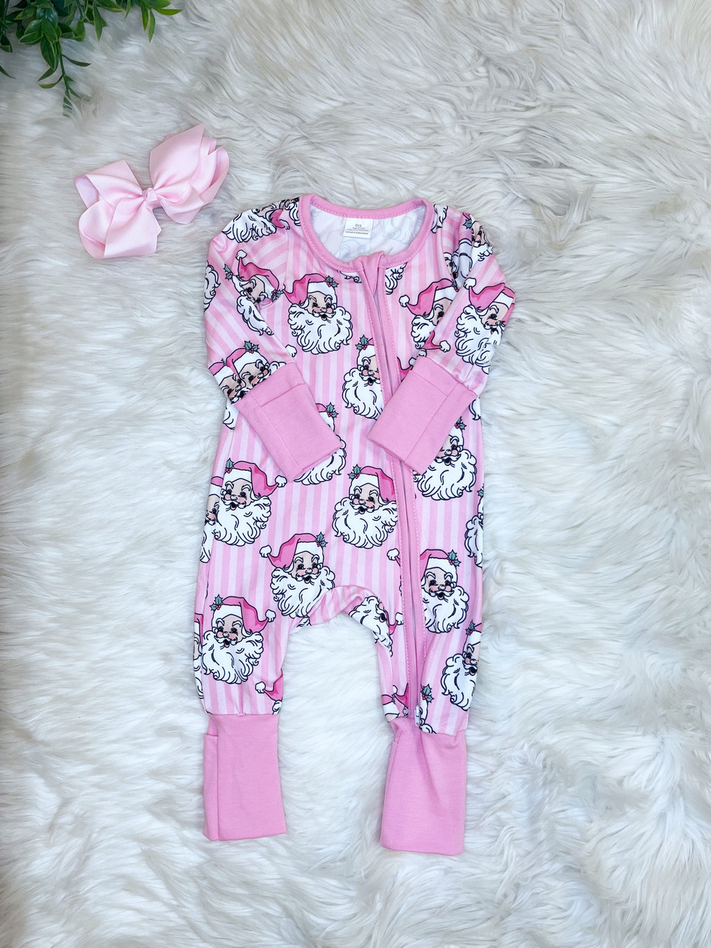 Pink Stripe Santa - Girls Sleeper - by Mini Mee - True to Size