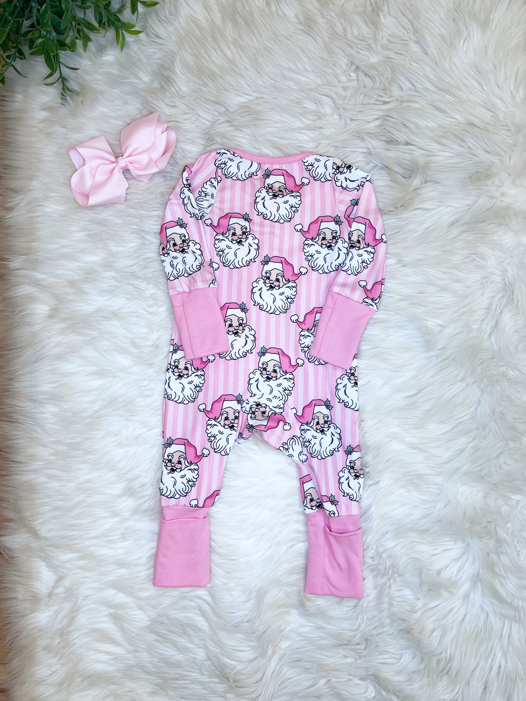 Pink Stripe Santa - Girls Sleeper - by Mini Mee - True to Size