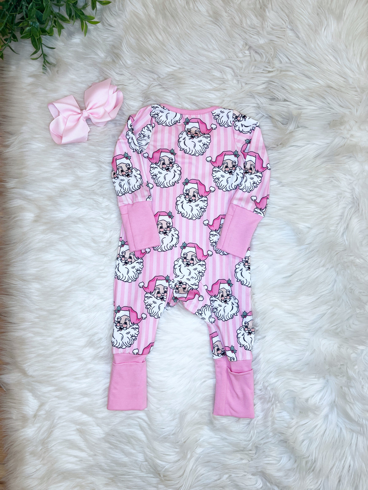 Pink Stripe Santa - Girls Sleeper - by Mini Mee - True to Size