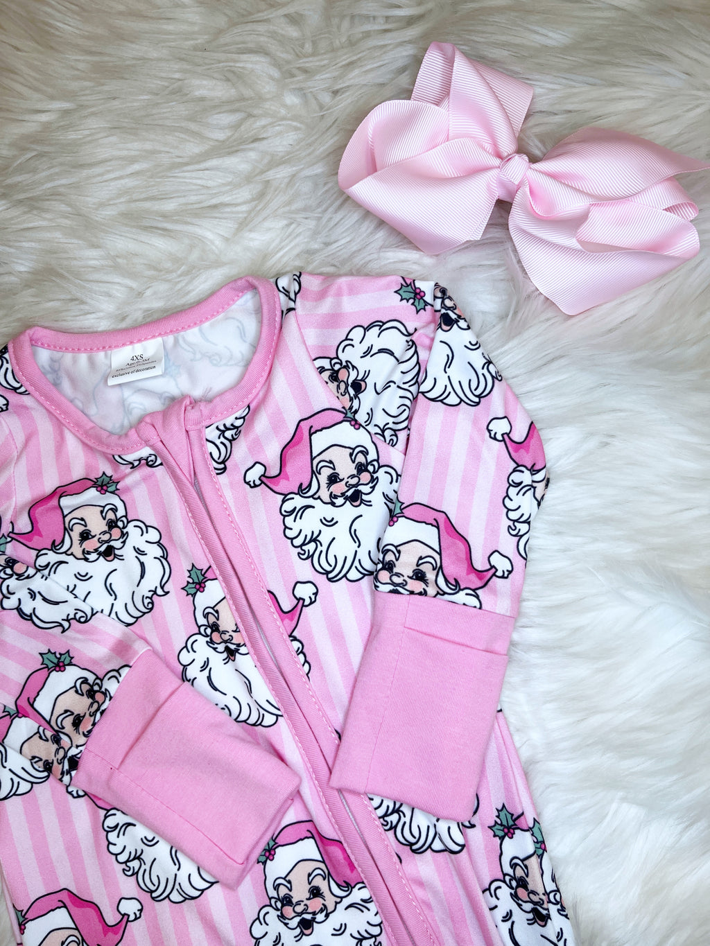 Pink Stripe Santa - Girls Sleeper - by Mini Mee - True to Size