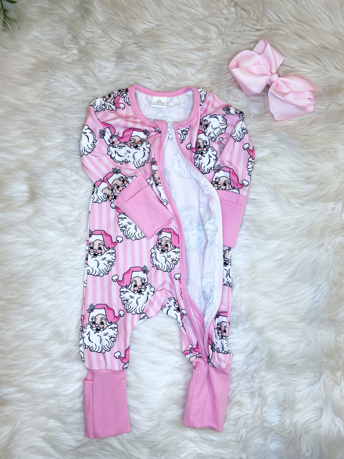 Pink Stripe Santa - Girls Sleeper - by Mini Mee - True to Size