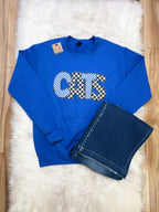 Royal Blue Checkered Cats - Women’s Sweatshirt Top - by Gildan - True to Size