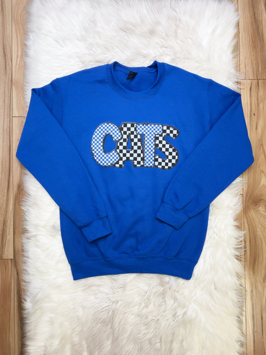 Royal Blue Checkered Cats - Women’s Sweatshirt Top - by Gildan - True to Size