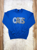 Royal Blue Checkered Cats - Women’s Sweatshirt Top - by Gildan - True to Size
