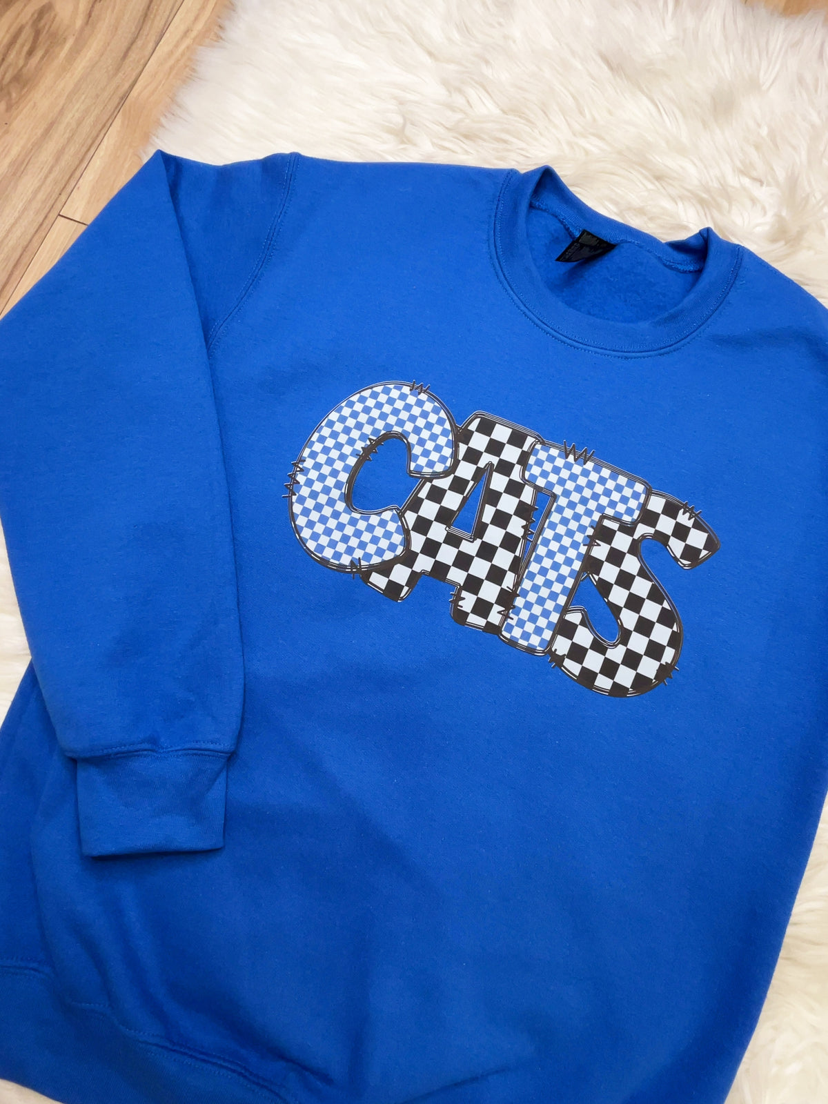Royal Blue Checkered Cats - Women’s Sweatshirt Top - by Gildan - True to Size