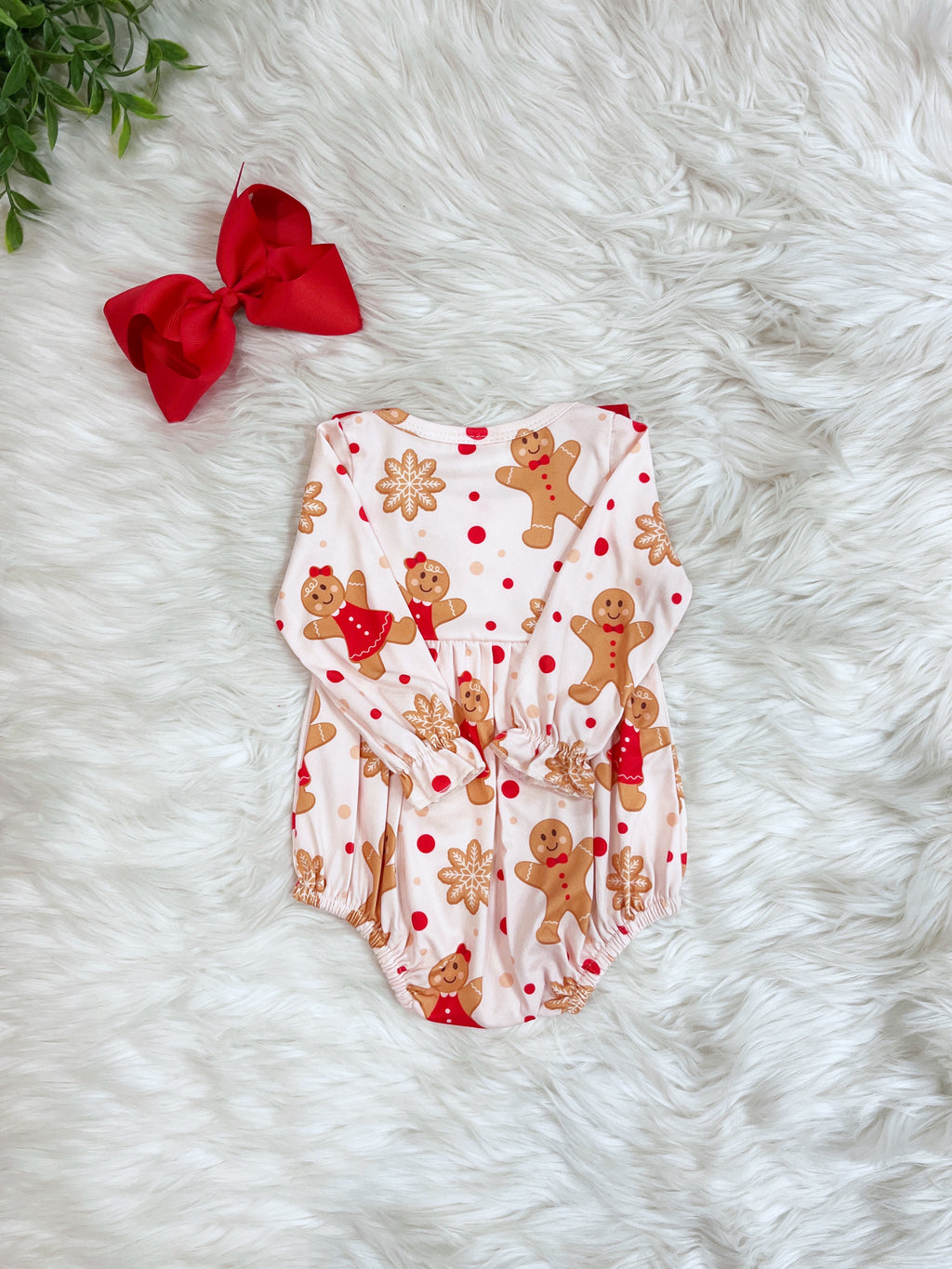 Pink Gingerbread with Red Ruffle - Girls Romper - by Mini Mee - True to Size