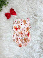 Pink Gingerbread with Red Ruffle - Girls Romper - by Mini Mee - True to Size