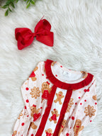 Pink Gingerbread with Red Ruffle - Girls Romper - by Mini Mee - True to Size