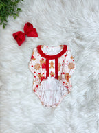 Pink Gingerbread with Red Ruffle - Girls Romper - by Mini Mee - True to Size