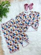 Long Sleeve Fall Floral Outfit with Scalloped Trim - Girls Pants Outfit - by Mini Mee