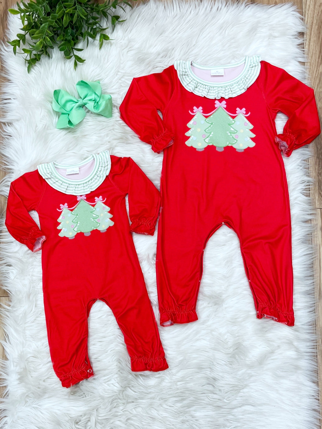 Red Christmas Trees - Girls Romper - by Mini Mee - True to Size