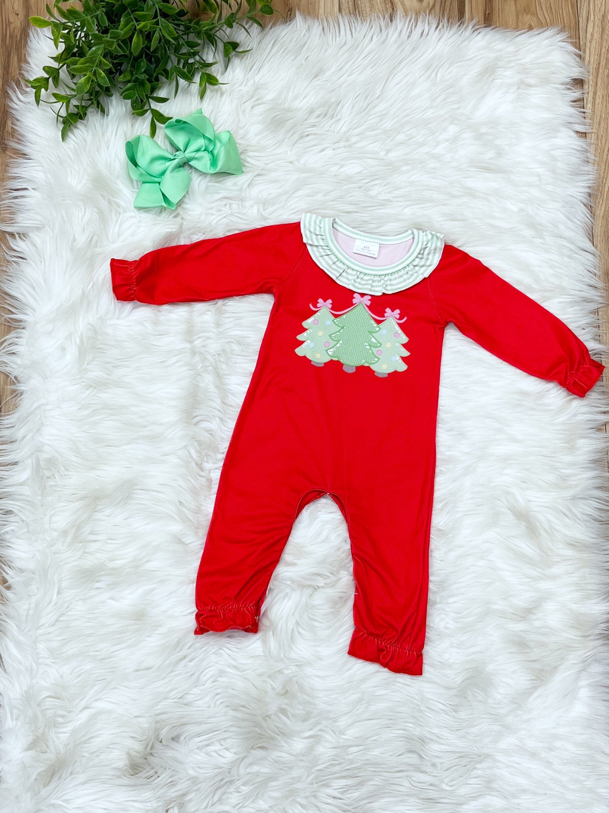 Red Christmas Trees - Girls Romper - by Mini Mee - True to Size