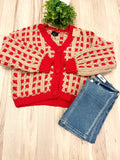 Red & Oatmeal Chunky Knit Button Front Cardigan - Women’s Sweater Top - by LUMIERE - True to Size