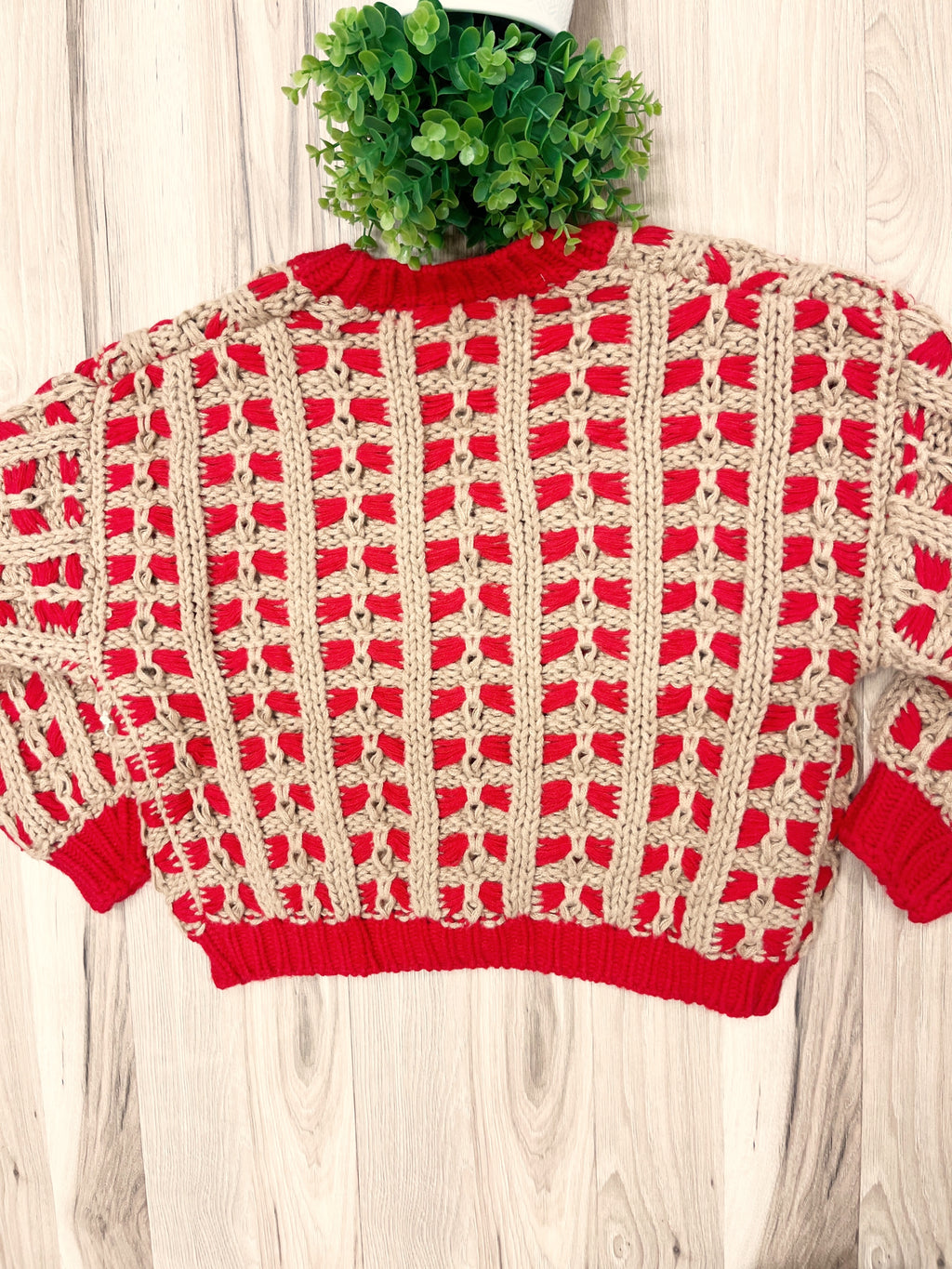 Red & Oatmeal Chunky Knit Button Front Cardigan - Women’s Sweater Top - by LUMIERE - True to Size