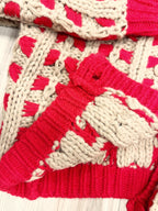 Red & Oatmeal Chunky Knit Button Front Cardigan - Women’s Sweater Top - by LUMIERE - True to Size