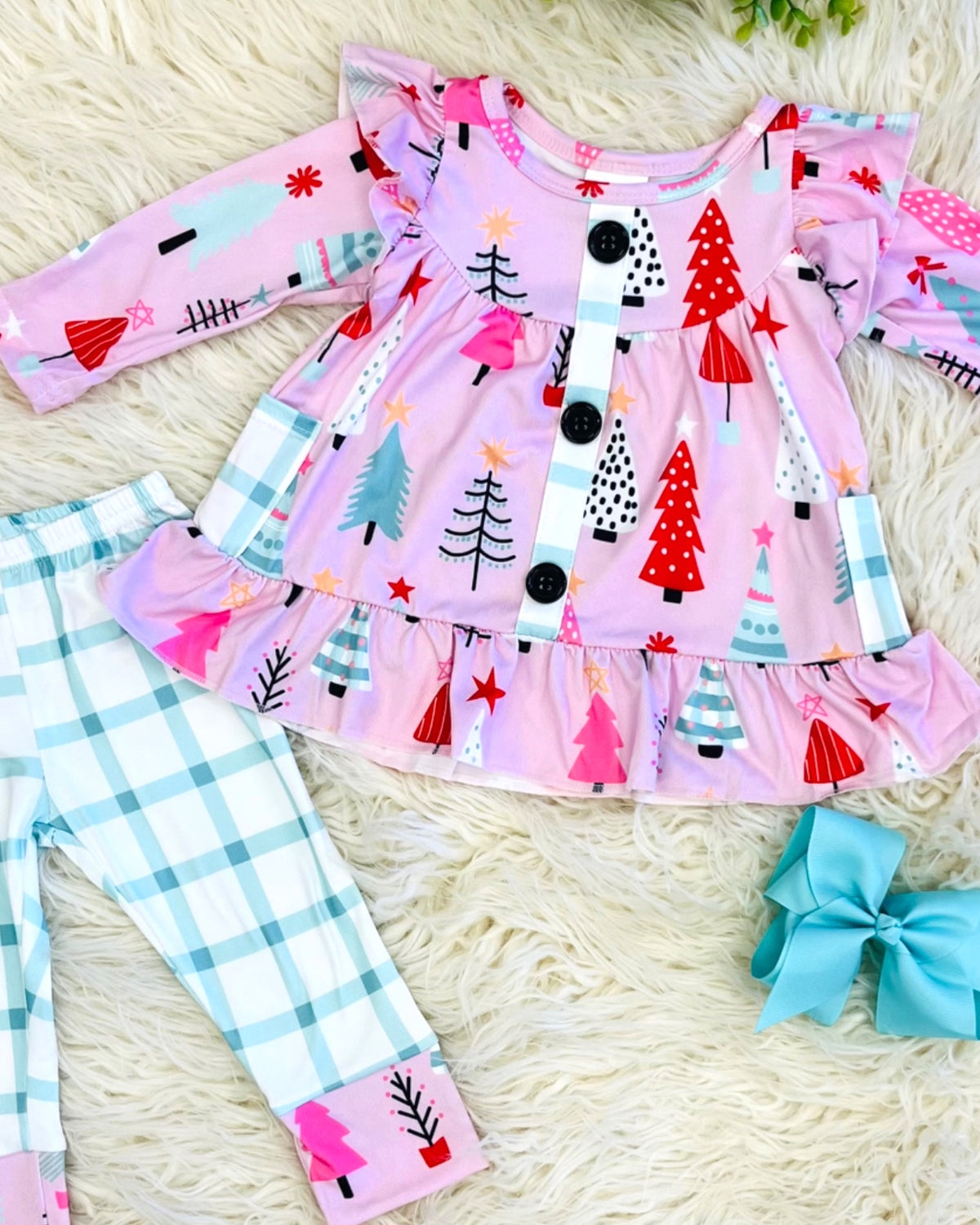Christmas Trees - Girls Pants Outfit - by Mini Mee - True to Size