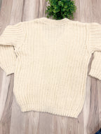 Cream Chunky Knit V-Neck Gold Button Cardigan - Women’s Sweater Top - by LUMIERE - Oversized