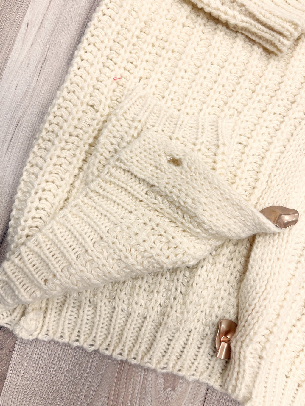 Cream Chunky Knit V-Neck Gold Button Cardigan - Women’s Sweater Top - by LUMIERE - Oversized