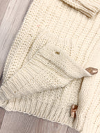 Cream Chunky Knit V-Neck Gold Button Cardigan - Women’s Sweater Top - by LUMIERE - Oversized