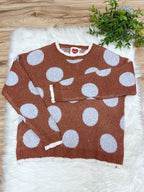 Mocha Sweater with Light Blue Polka Dots - Women’s Sweater Top - by LovLov - Oversized