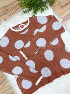 Mocha Sweater with Light Blue Polka Dots - Women’s Sweater Top - by LovLov - Oversized