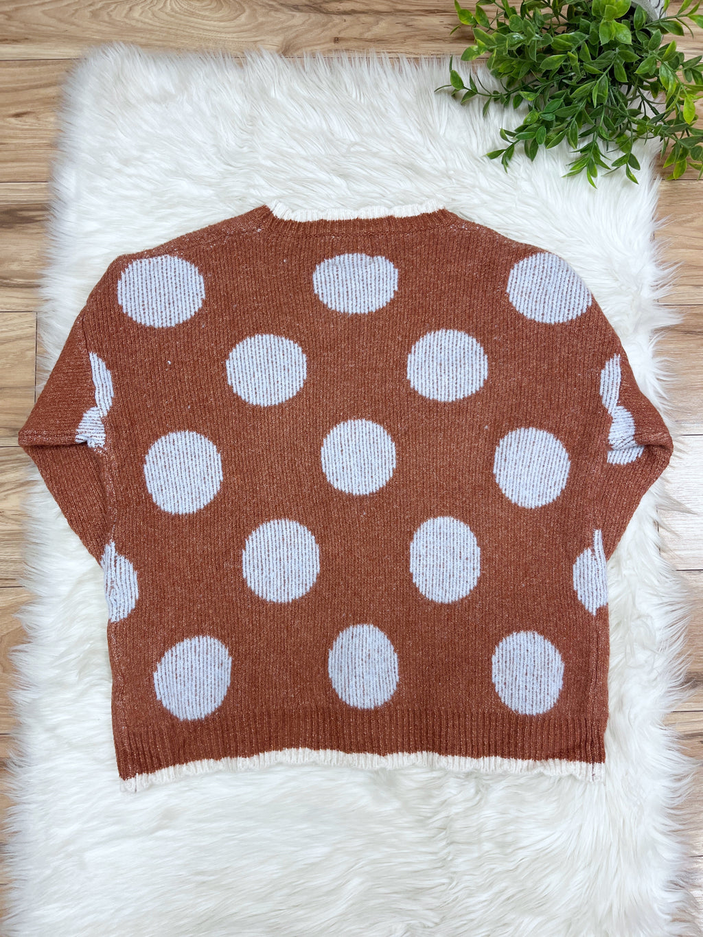 Mocha Sweater with Light Blue Polka Dots - Women’s Sweater Top - by LovLov - Oversized
