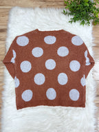 Mocha Sweater with Light Blue Polka Dots - Women’s Sweater Top - by LovLov - Oversized