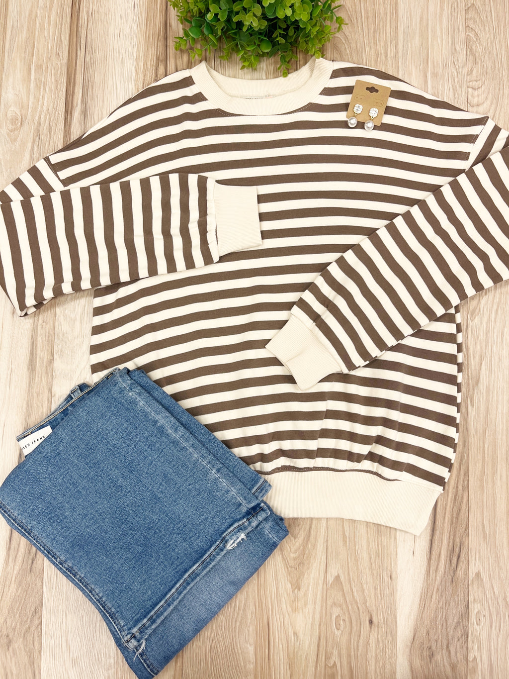 Cream & Brown Striped - Women’s Blouse Top - by Zenana - True to Size
