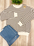 Cream & Brown Striped - Women’s Blouse Top - by Zenana - True to Size