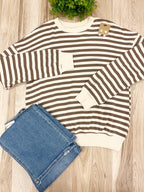 Cream & Brown Striped - Women’s Blouse Top - by Zenana - True to Size