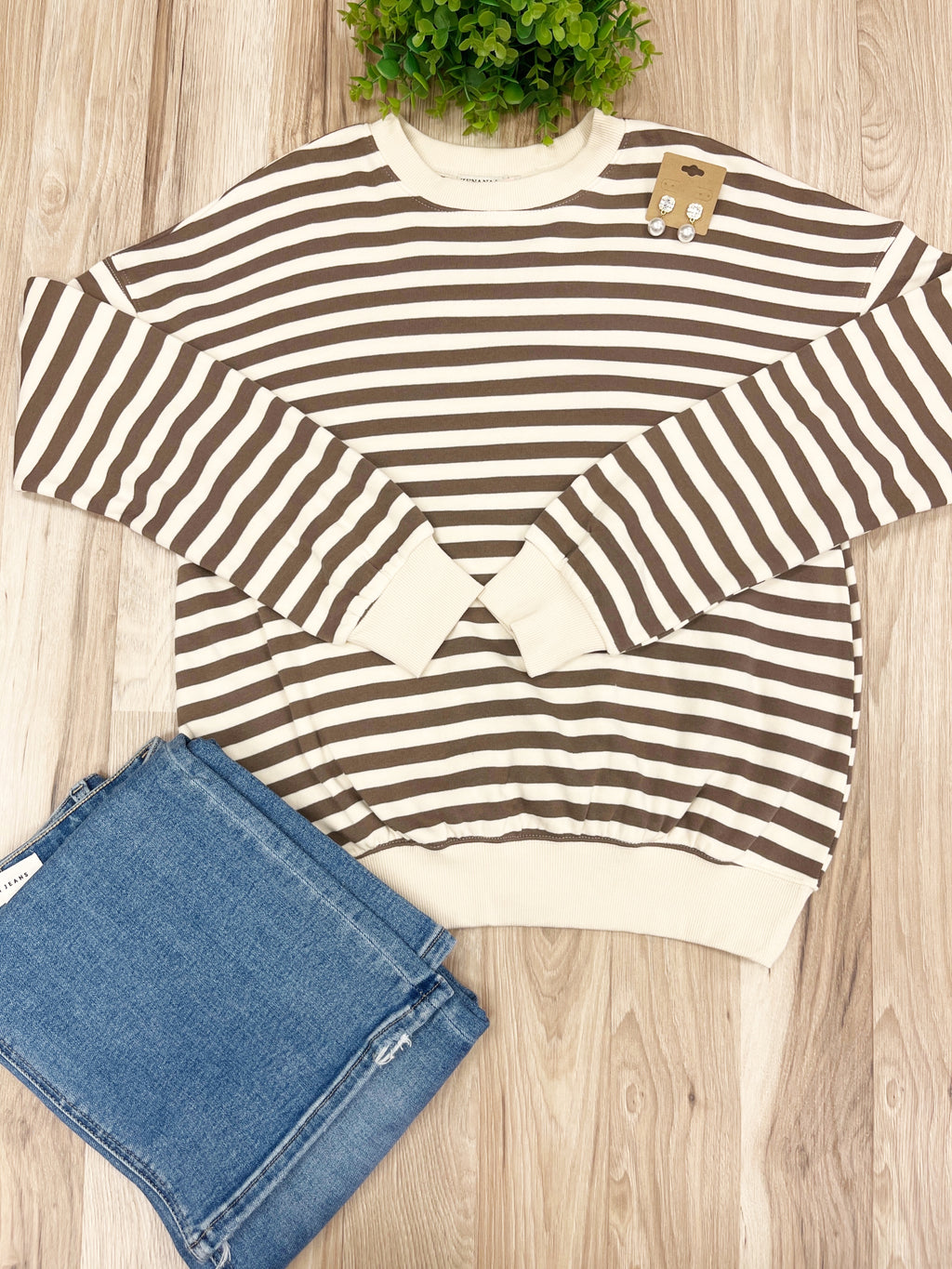 Cream & Brown Striped - Women’s Blouse Top - by Zenana - True to Size