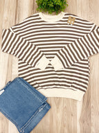 Cream & Brown Striped - Women’s Blouse Top - by Zenana - True to Size