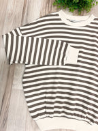 Cream & Brown Striped - Women’s Blouse Top - by Zenana - True to Size