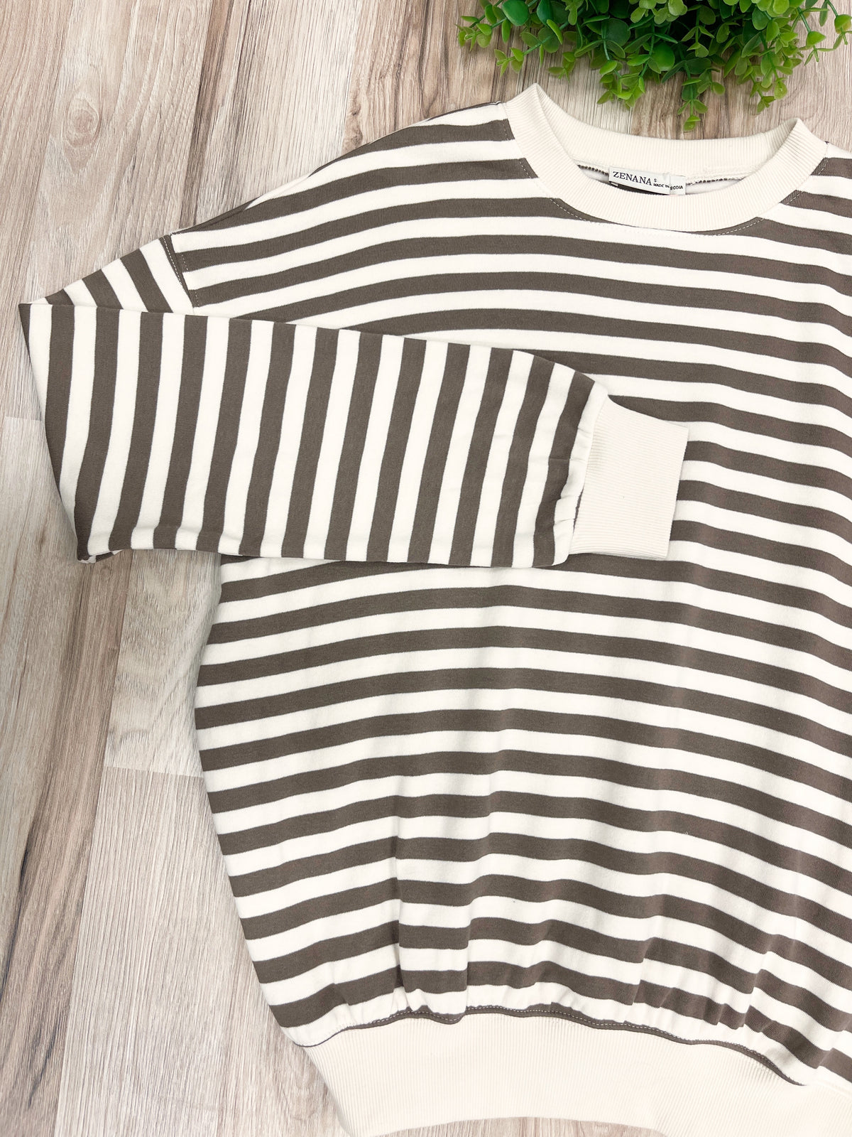 Cream & Brown Striped - Women’s Blouse Top - by Zenana - True to Size