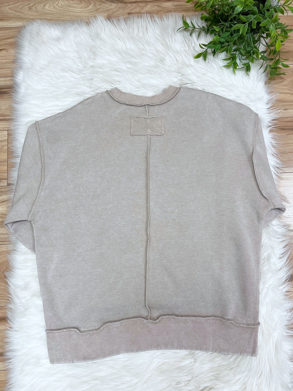 Ash Mocha Exposed Seam Pullover with Slits - Women’s Sweatshirt Top - by Zenana - Loose Fit