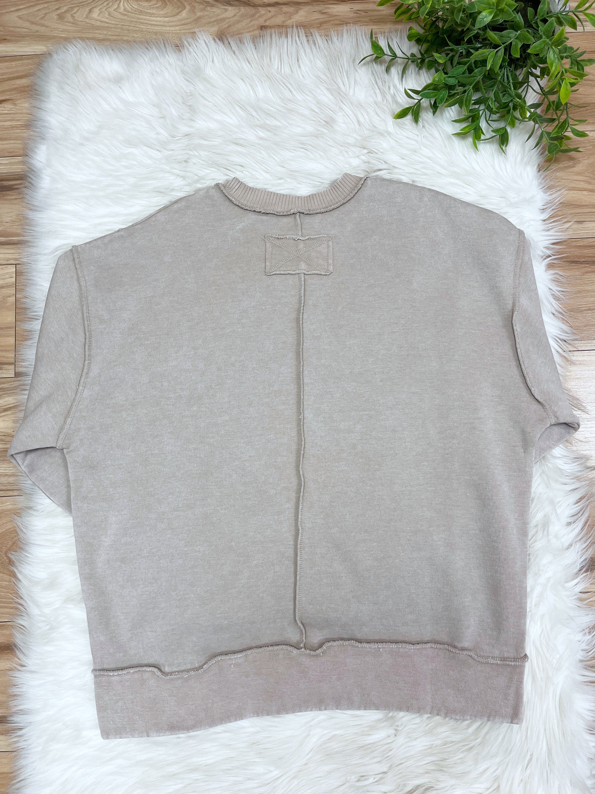 Ash Mocha Exposed Seam Pullover with Slits - Women’s Sweatshirt Top - by Zenana - Loose Fit