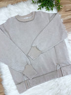 Ash Mocha Exposed Seam Pullover with Slits - Women’s Sweatshirt Top - by Zenana - Loose Fit