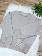 Ash Mocha Exposed Seam Pullover with Slits - Women’s Sweatshirt Top - by Zenana - Loose Fit