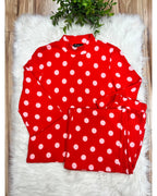 Red Ribbed Set with Polka Dots - Women’s 2 Piece Pants Set - by Evermmee - True to Size