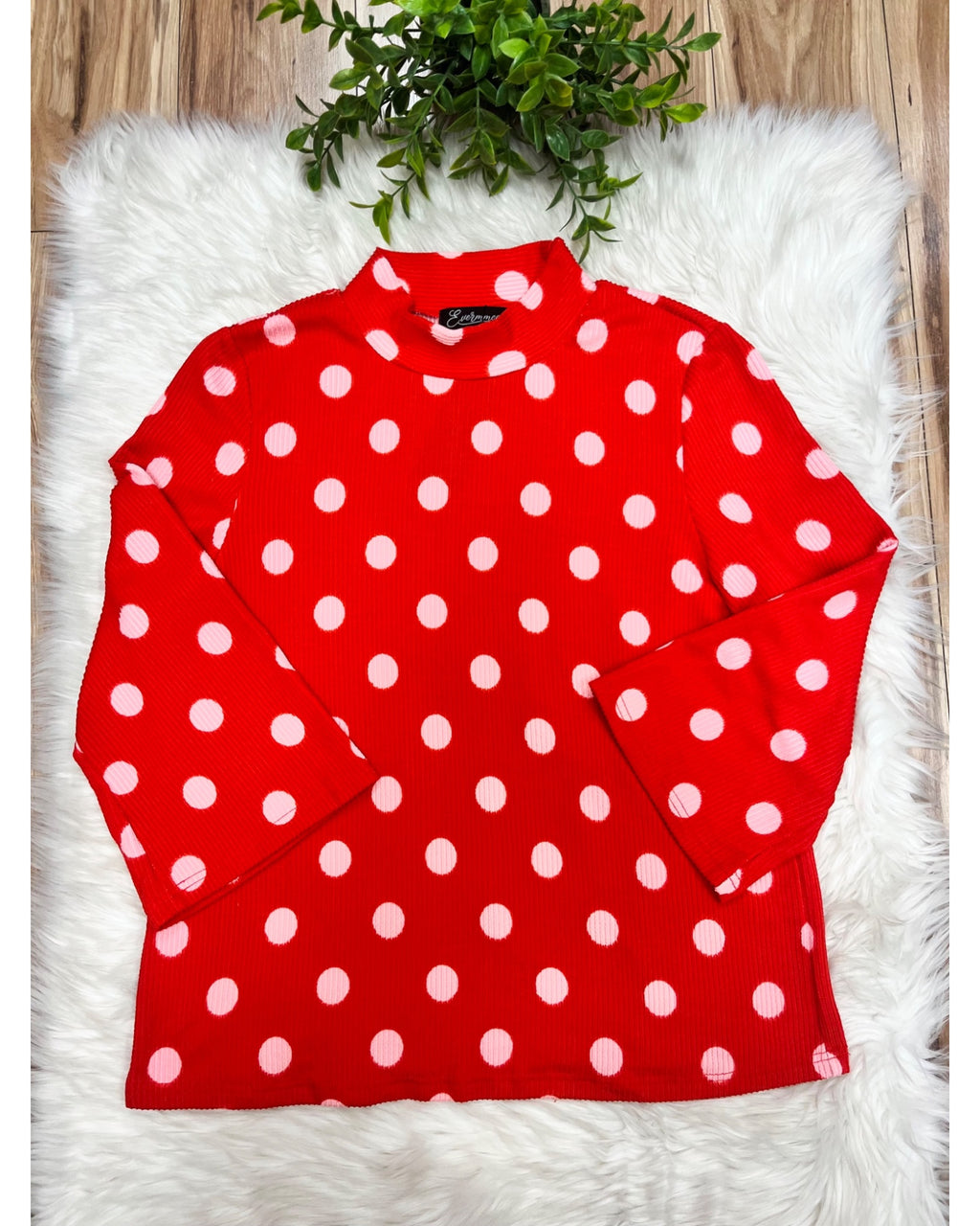 Red Ribbed Set with Polka Dots - Women’s 2 Piece Pants Set - by Evermmee - True to Size
