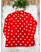 Red Ribbed Set with Polka Dots - Women’s 2 Piece Pants Set - by Evermmee - True to Size
