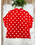 Red Ribbed Set with Polka Dots - Women’s 2 Piece Pants Set - by Evermmee - True to Size