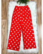 Red Ribbed Set with Polka Dots - Women’s 2 Piece Pants Set - by Evermmee - True to Size