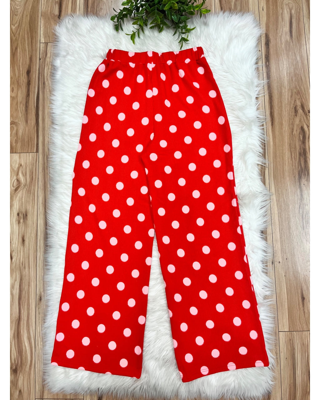 Red Ribbed Set with Polka Dots - Women’s 2 Piece Pants Set - by Evermmee - True to Size