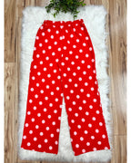 Red Ribbed Set with Polka Dots - Women’s 2 Piece Pants Set - by Evermmee - True to Size