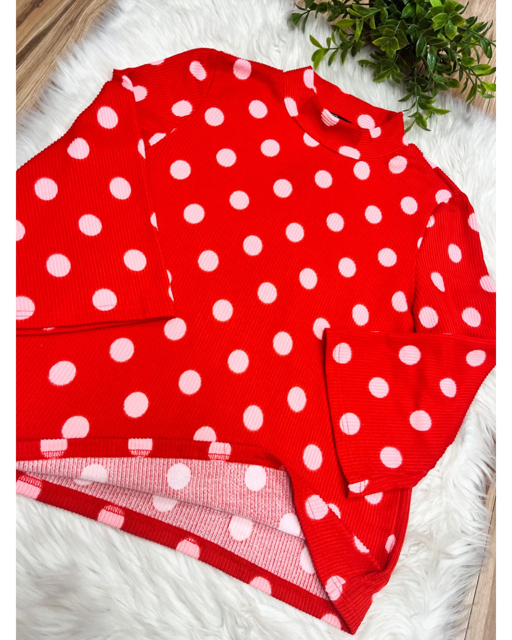 Red Ribbed Set with Polka Dots - Women’s 2 Piece Pants Set - by Evermmee - True to Size