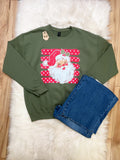 Olive green Santa with polka dots - Women’s Sweatshirt Top - by Gildan - True to Size
