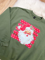 Olive green Santa with polka dots - Women’s Sweatshirt Top - by Gildan - True to Size